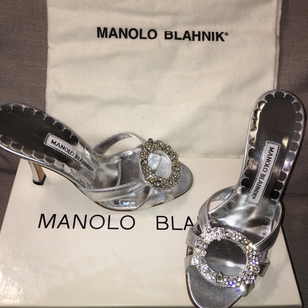 Stunning Manolo Blahnik silver and crystal shoes